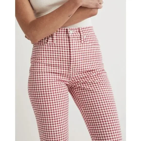 Madewell The Perfect Vintage Jean in Rosy Hibiscus Gingham Check Preppy Picnic - Picture 5 of 14